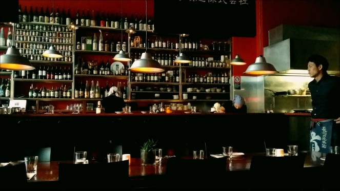 Hundreds of bottles of exotic Japanese alcohol line the cool interiors
